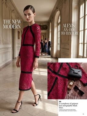 Alexis Randie Lace Midi Sheath Dress in Dark Red and black